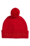 Alexander Mcqueen Cashmere-wool Beanie With Pompom In Red