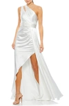 Mac Duggal One Shoulder Cut Out Charmeuse Gown In White In White