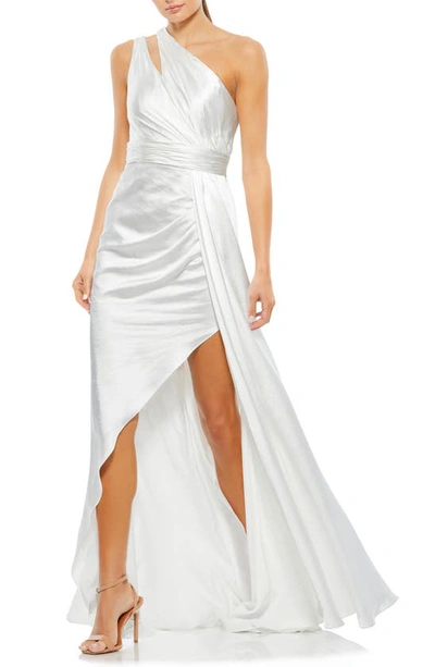 Mac Duggal One Shoulder Cut Out Charmeuse Gown In White
