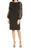 Eliza J Boat Neck Sheath With Sequin Sleeves Dress In Black