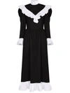 Batsheva Carol Ruffled Two-tone Cotton-poplin Midi Dress In Black