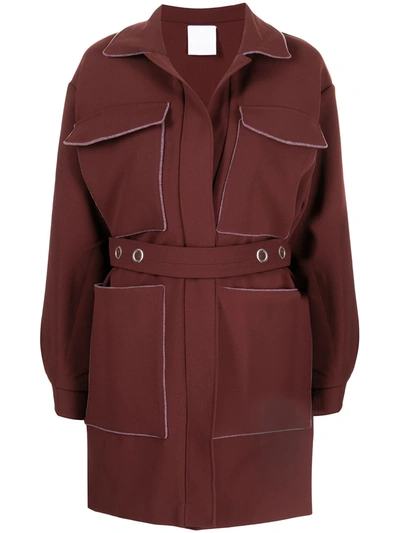Paris Georgia Four-pocket Belted Single-breasted Coat In Red