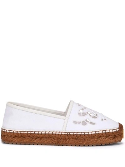 Dolce & Gabbana Dg Broderie-anglaise Cotton-canvas Espadrilles In White