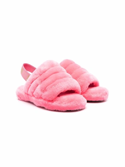 Ugg Kids' Fluff Yeah Logo-strap Sheepskin Sandals 6-12 Years In Pale Pink