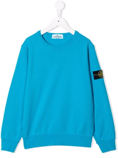 Stone Island Junior Kids' Logo Patch Long-sleeve Sweatshirt In Azure