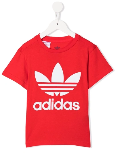 Adidas Originals Kids' Adicolor Trefoil-print Short-sleeve T-shirt In Vivid Red/white