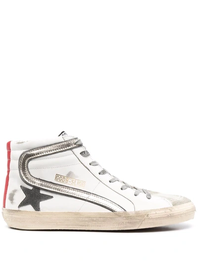 Golden Goose Slide High-top Sneakers In White - Ice - Dark Grey - Red - Platinum