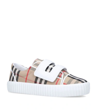 Burberry Kids Velcro-strap Check Sneakers In Beige