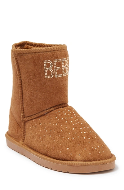 Bebe Kids' Rhinestone Logo Faux Fur Lined Pull-on Boot In Cognac