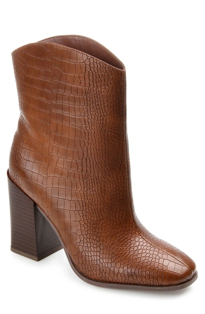 Journee Collection Brekkin Croc Embossed Tru Comfort Foam Western Bootie In Brown