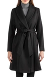 Sofia Cashmere Rounded Shawl Collar 3/4 Length Wool Blend Coat In 001blk