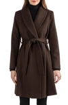 Sofia Cashmere Rounded Shawl Collar 3/4 Length Wool Blend Coat In 200brn