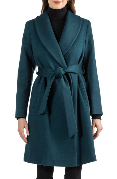 Sofia Cashmere Rounded Shawl Collar 3/4 Length Wool Blend Coat In 440tel