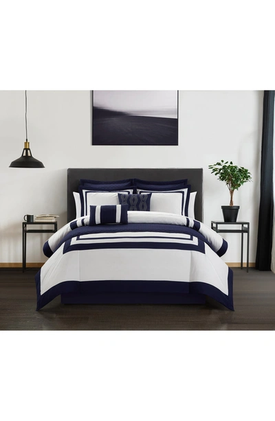 Chic Lettice Hotel Colleciton Design Hortense Comforter And Quilt 8-piece Set In Navy