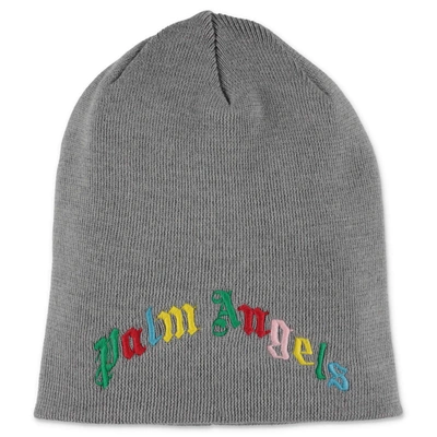 Palm Angels Kids Logo Embroidered Beanie In Grey