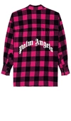 Palm Angels Curved Logo Flannel Overshirt In Pink