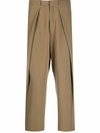 Balmain Side Folded Crepe Cropped Trousers In Green