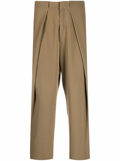 Balmain Side Folded Crepe Cropped Trousers In Green
