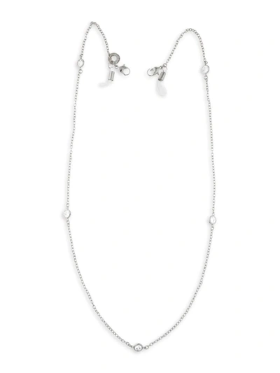 Cz By Kenneth Jay Lane Women's Look Of Real Rhodium Plated & Crystal Mask Chain In Neutral