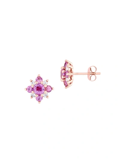 Sonatina Women's 14k Rose Gold & Sapphire Floral Stud Earrings