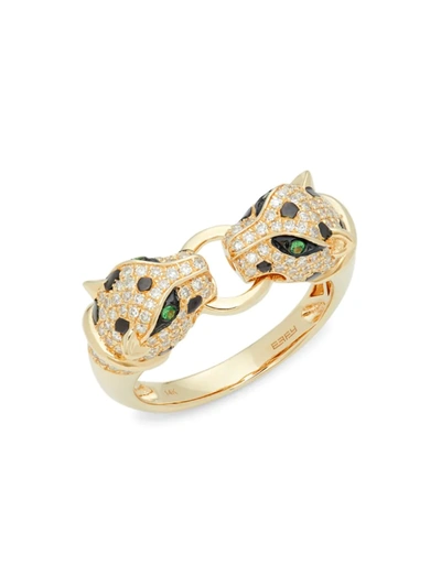 Effy Women's 14k Yellow Gold, Tsavorite Eyes & Diamond Panther Ring