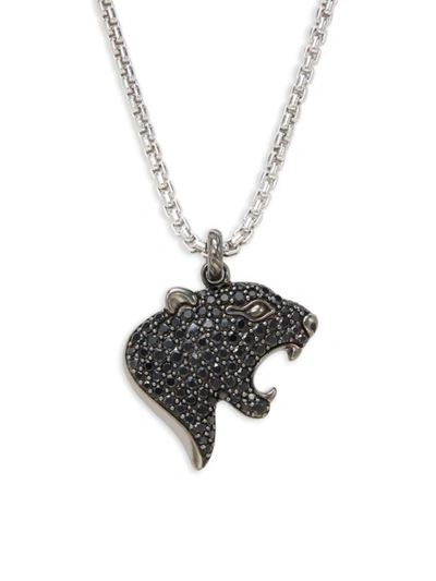 Effy Men's Sterling Silver, Rhodium-plated Sterling Silver & Black Spinel Panther Pendant Necklace