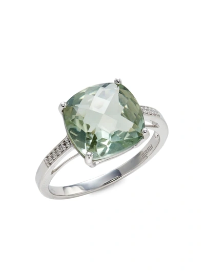 Effy Women's 14k White Gold, Green Amethyst & Diamond Solitaire Ring