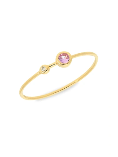 Nephora Women's 14k Yellow Gold, Pink Sapphire & Diamond Bezel Ring