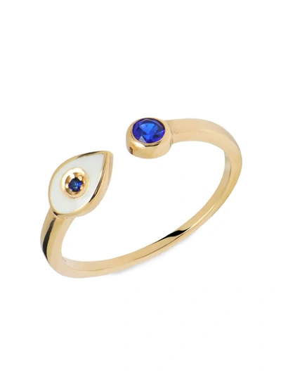 Gabi Rielle Women's 22k Goldplated & Blue Crystal Evil Eye Adjustable Ring