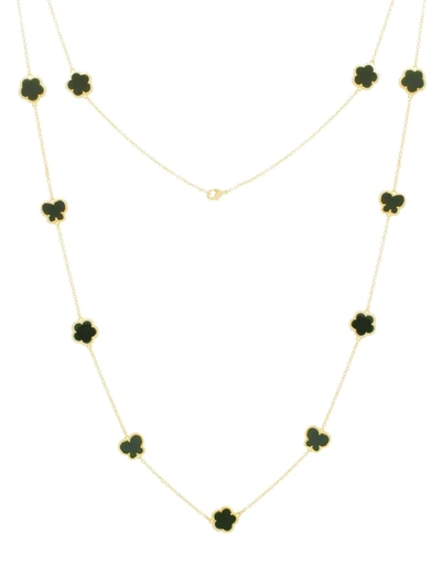 Jan-kou Women's Flower & Butterfly 14k Goldplated & Onyx Necklace