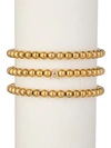 Eye Candy La Women's Luxe Collection 3-piece Initial Goldtone Beaded & Cubic Zirconia Bracelet Set In Letter A