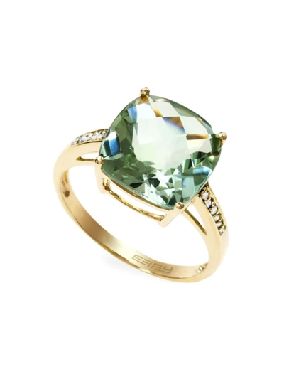Effy Women's August 14k Yellow Gold, Green Amethyst & Diamond Ring
