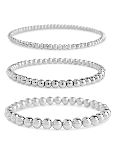 Sterling Forever Women's Silvertone Beaded Stretch Bracelets Set In Neutral