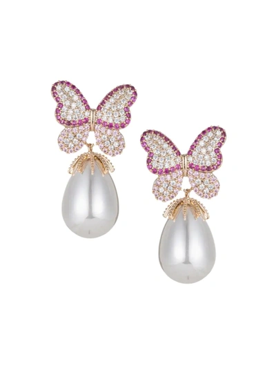 Eye Candy La Women's Goldtone, Crystal & Glass Pearl Drop Earrings In Neutral