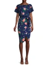 Kensie Women's Floral Faux-wrap Dress In Navy Multi