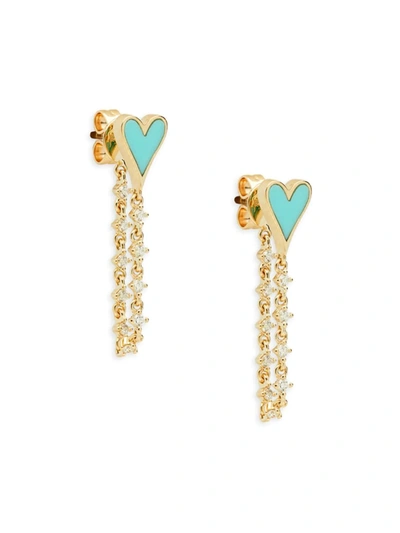 Saks Fifth Avenue Women's 14k Yellow Gold, Diamond & Composite Turquoise Heart Drop Earrings