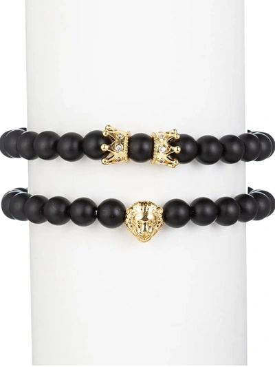 Eye Candy La Men's Luxe Lava Lion 2-piece Agate Beaded Bracelet Set In Metal