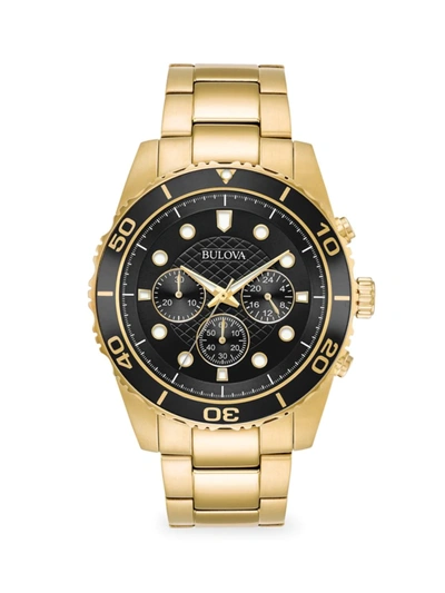 Bulova Men's Sport Goldtone Stainless Steel Chronograph Bracelet Watch In Black