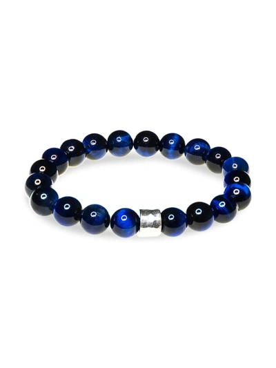 Jean Claude Men's Dell Arte 925 Tanzanian Blue Tiger Eye Sterling Silver Beaded Bracelet