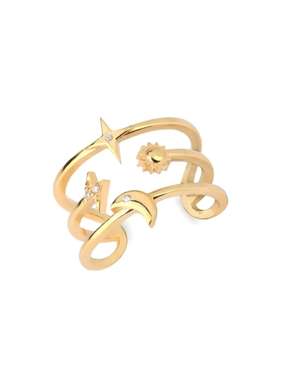 Gabi Rielle Women's Perfect Pairing 14k Gold Vermeil & Cubic Zirconia Celestial Adjustable Ring
