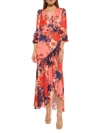 Alexia Admor Floral Long Sleeve Wrap Maxi Dress In Pink Mixed