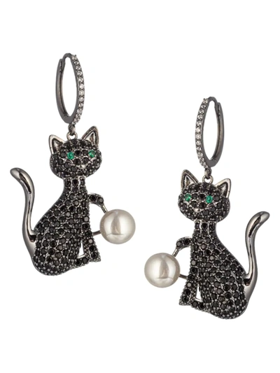Eye Candy La Women's The Luxe Black Cat Cubic Zirconia Crystal Earrings
