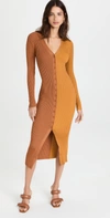 Staud Shoko Long Sleeve Color Block Sweater Dress In Bronze/ Ochre