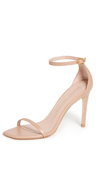 Stuart Weitzman Nudistcurve 100 Smooth Leather Sandal In Adobe