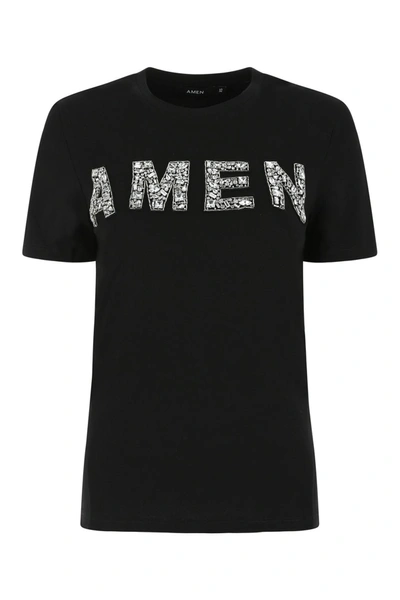 Amen Crystal-embellished Logo T-shirt In Black