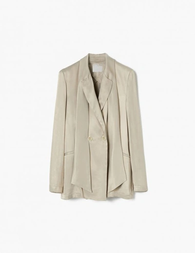 A Line Tie-detail Double-breasted Blazer In Champagne-beige