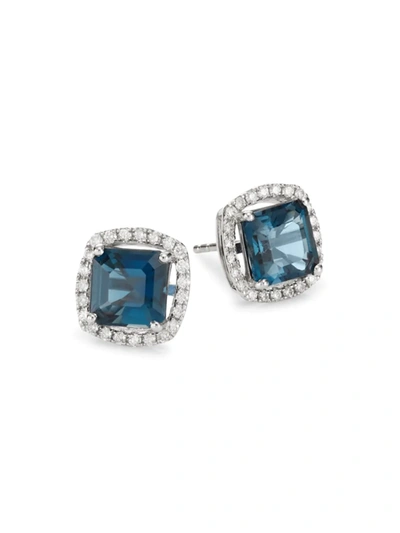 Saks Fifth Avenue Women's 14k White Gold, London Blue Topaz & Diamond Cushion Stud Earrings