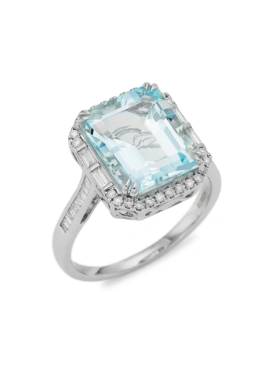 Saks Fifth Avenue Women's 14k White Gold, Diamond & Aquamarine Ring