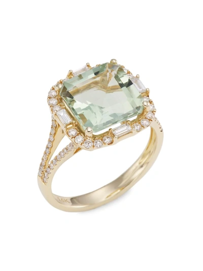 Saks Fifth Avenue Women's 14k Yellow Gold, Green Amethyst & Diamond Cushion Ring