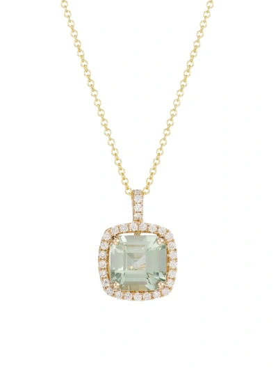 Saks Fifth Avenue Women's 14k Yellow Gold, 0.35 Tcw Diamond & Green Amethyst Pendant Necklace